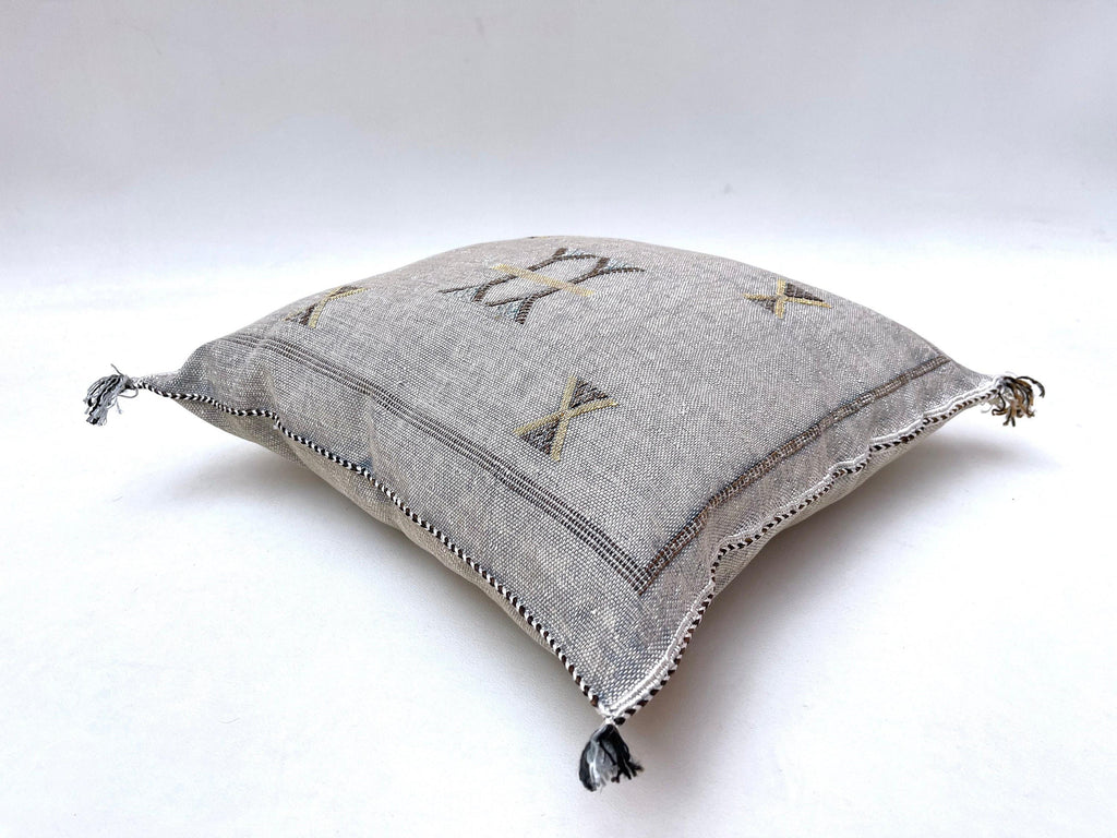 Moroccan Silk Pillow Cover, Handmade Boho Pillowcase, Neutral Tribal Embroidery, Custom Sizes, Sofa Couch - product image 9