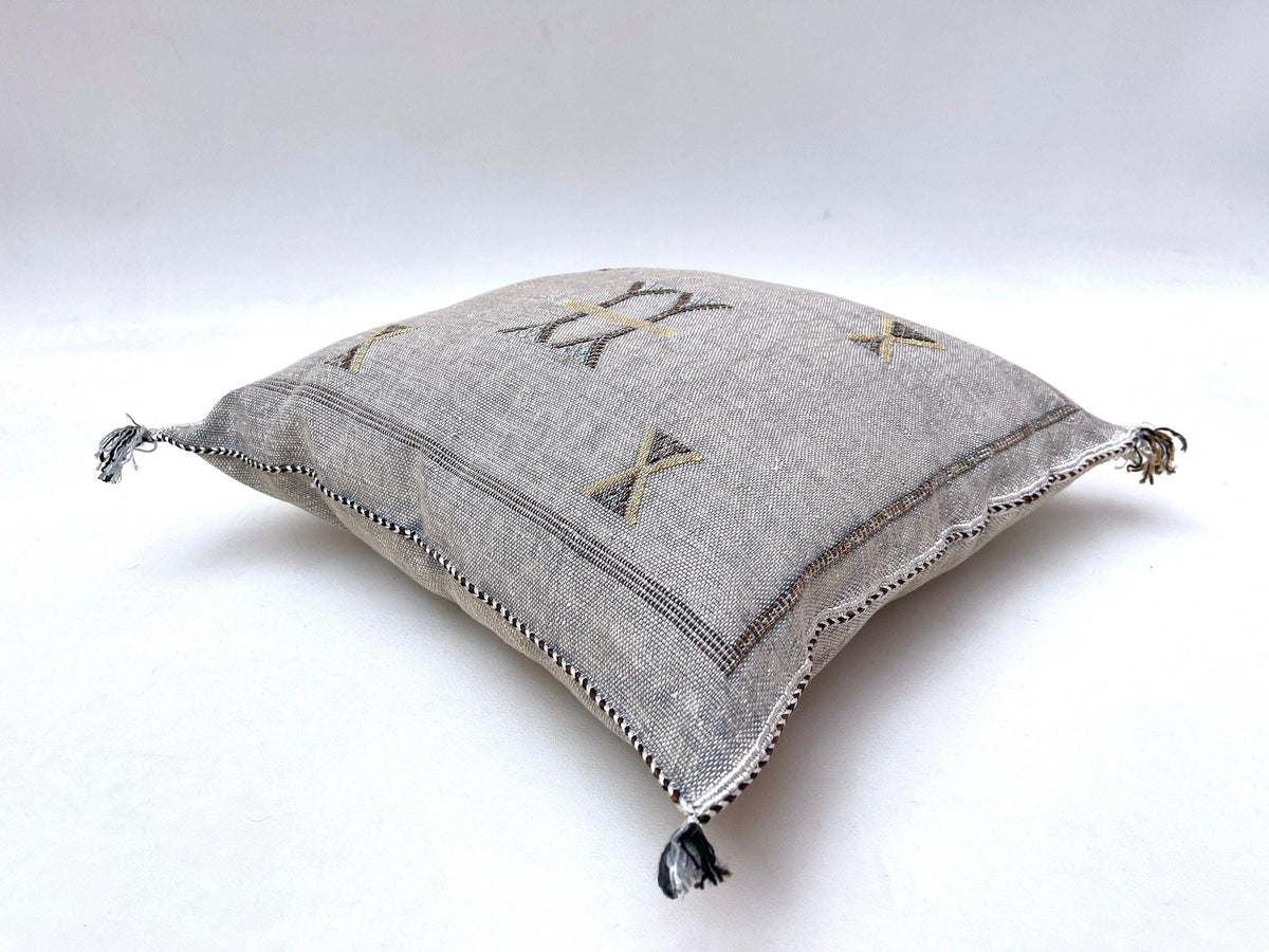 Moroccan Silk Pillow Cover, Handmade Boho Pillowcase, Neutral Tribal Embroidery, Custom Sizes, Sofa Couch - product image 9