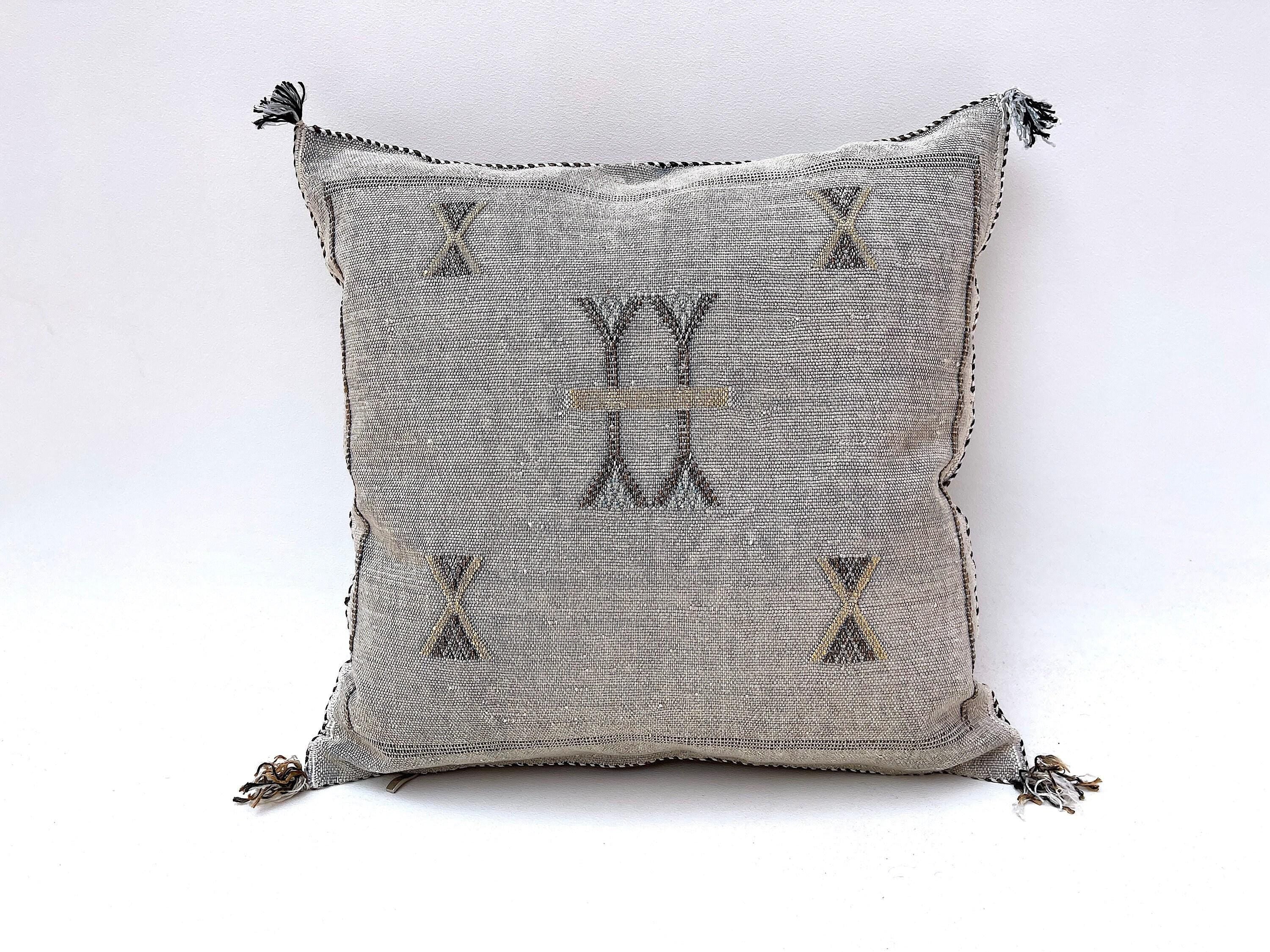 Moroccan Silk Pillow Cover, Handmade Boho Pillowcase, Neutral Tribal Embroidery, Custom Sizes, Sofa Couch - product image 8