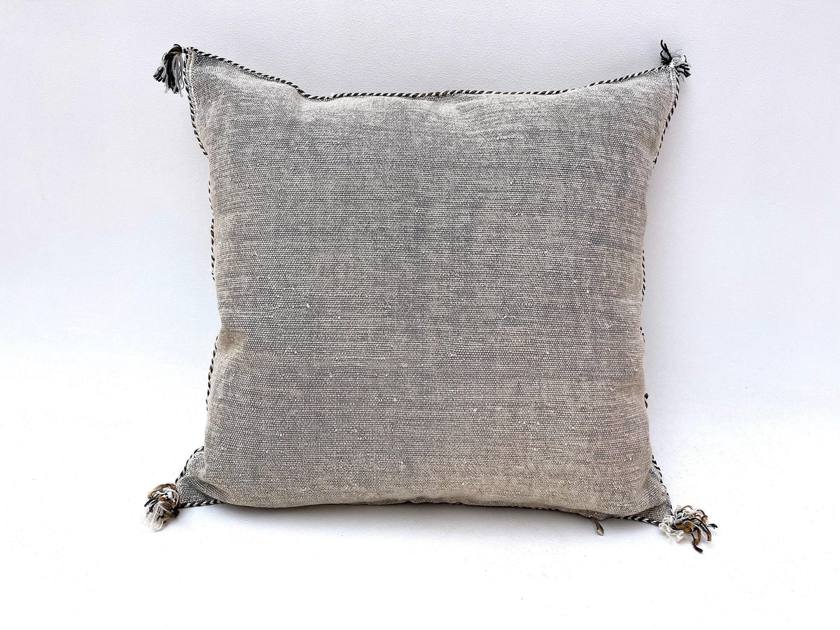 Moroccan Silk Pillow Cover, Handmade Boho Pillowcase, Neutral Tribal Embroidery, Custom Sizes, Sofa Couch - product image 7