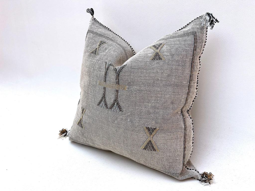 Moroccan Silk Pillow Cover, Handmade Boho Pillowcase, Neutral Tribal Embroidery, Custom Sizes, Sofa Couch - product image 3