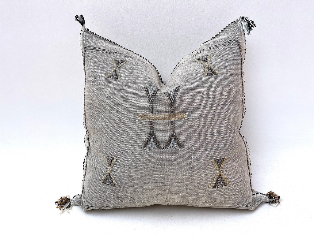Moroccan Silk Pillow Cover, Handmade Boho Pillowcase, Neutral Tribal Embroidery, Custom Sizes, Sofa Couch - product image 6