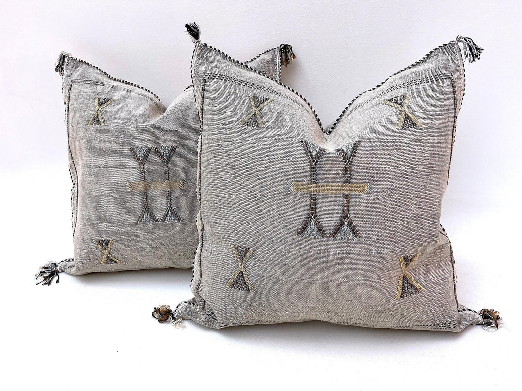 Moroccan Silk Pillow Cover, Handmade Boho Pillowcase, Neutral Tribal Embroidery, Custom Sizes, Sofa Couch - product image 1