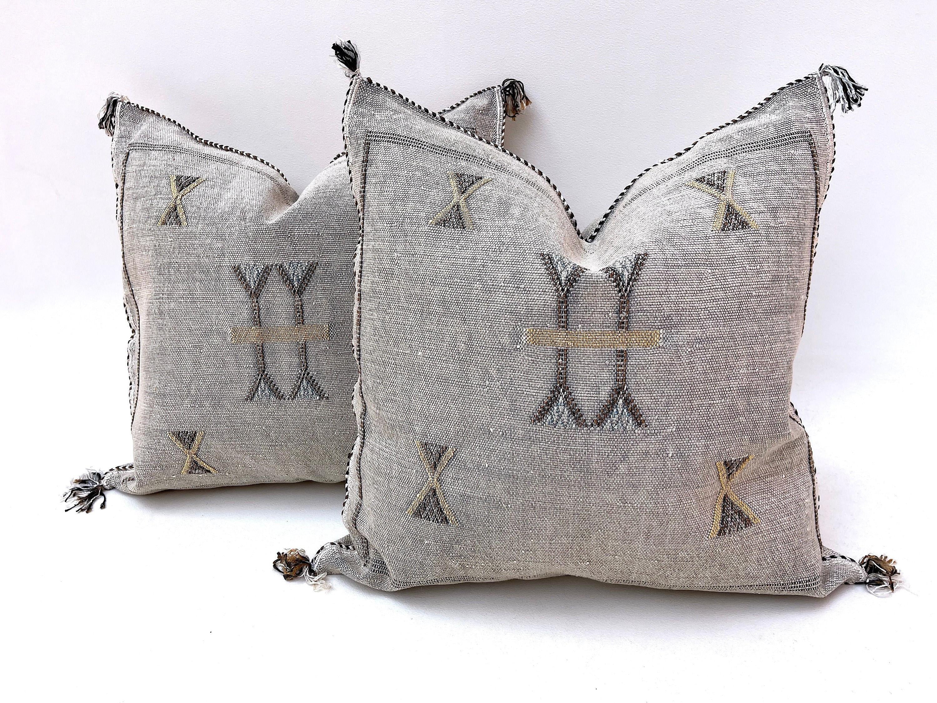 Moroccan Silk Pillow Cover, Handmade Boho Pillowcase, Neutral Tribal Embroidery, Custom Sizes, Sofa Couch - product image 1