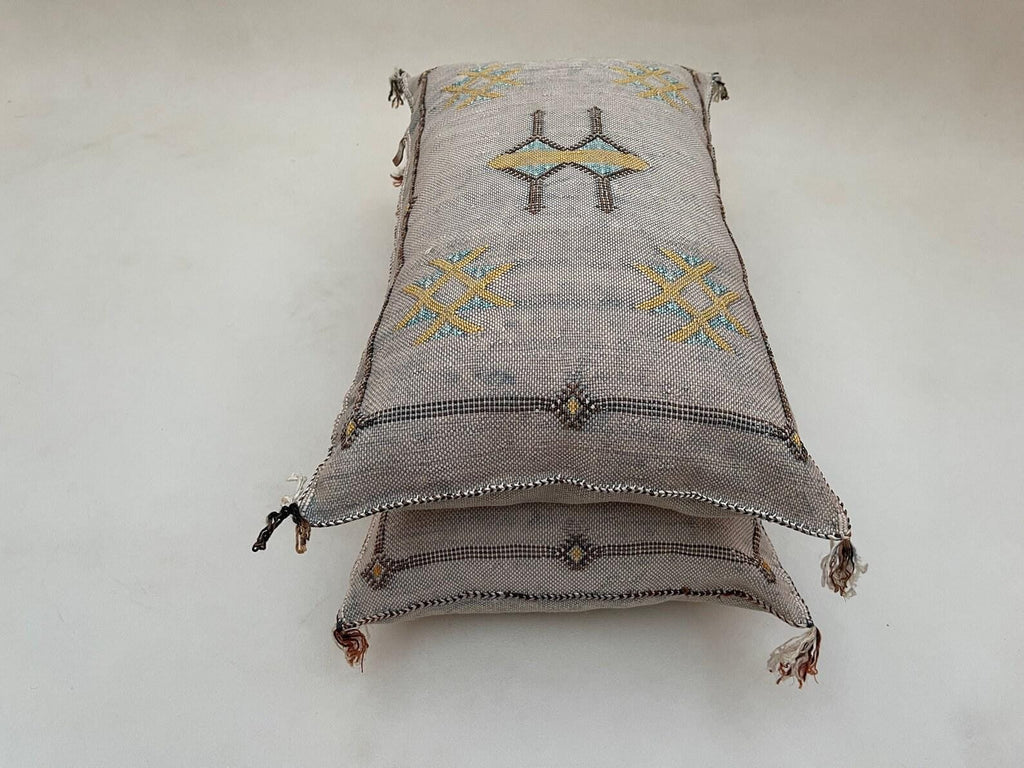 Neutral Gray Handmade Moroccan Silk Pillow Cover, Boho Kilim Pillowcase, Tribal Embroidery, Custom Sizes - product image 5