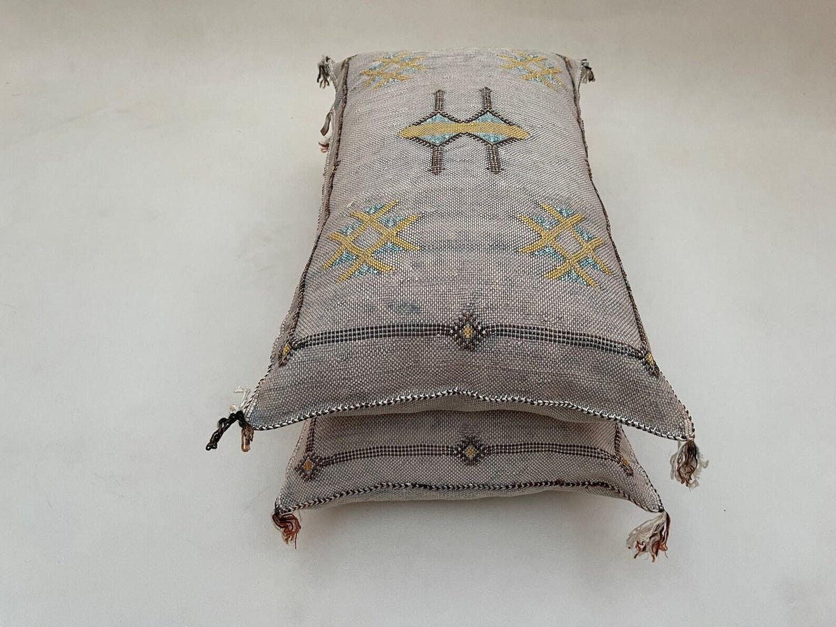 Neutral Gray Handmade Moroccan Silk Pillow Cover, Boho Kilim Pillowcase, Tribal Embroidery, Custom Sizes - product image 5