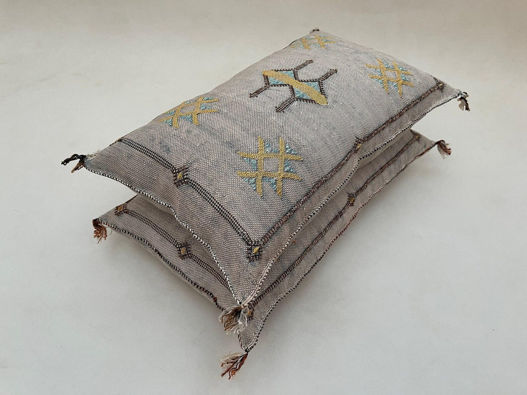Neutral Gray Handmade Moroccan Silk Pillow Cover, Boho Kilim Pillowcase, Tribal Embroidery, Custom Sizes - product image 7