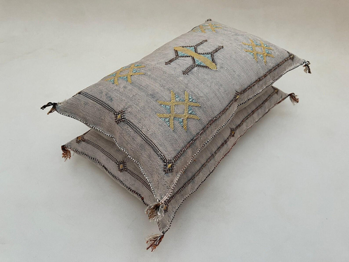 Neutral Gray Handmade Moroccan Silk Pillow Cover, Boho Kilim Pillowcase, Tribal Embroidery, Custom Sizes - product image 7