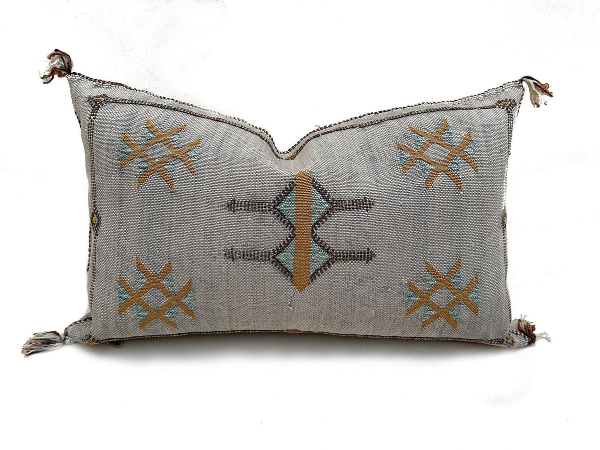 Neutral Gray Handmade Moroccan Silk Pillow Cover, Boho Kilim Pillowcase, Tribal Embroidery, Custom Sizes - product image 10