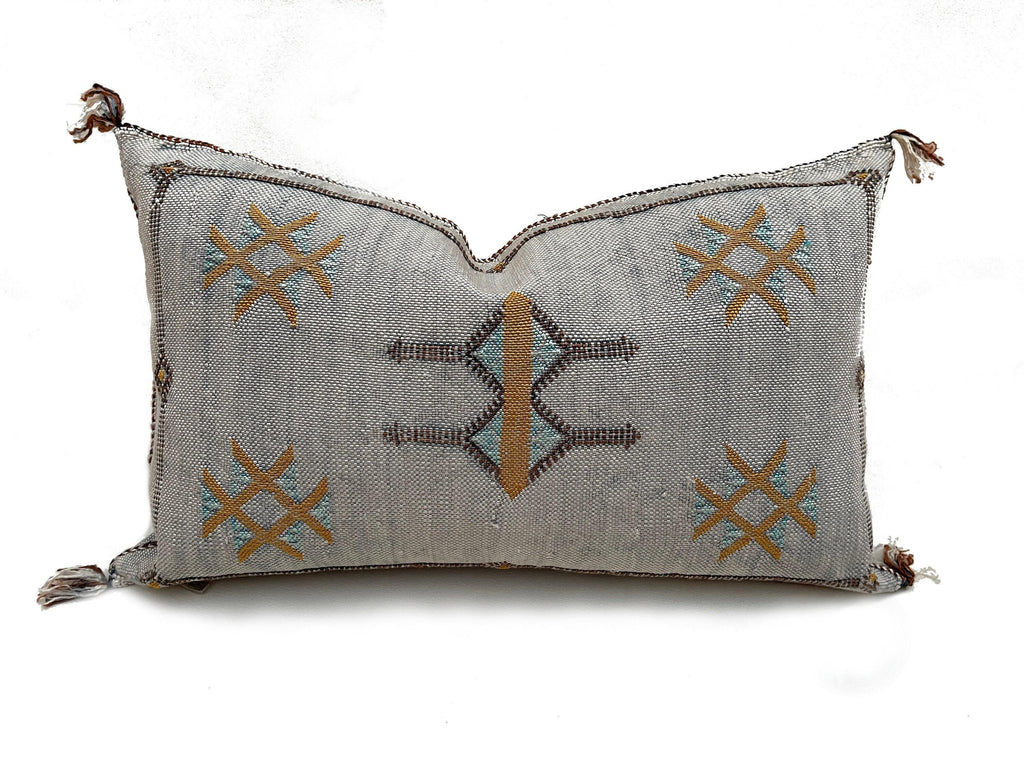 Neutral Gray Handmade Moroccan Silk Pillow Cover, Boho Kilim Pillowcase, Tribal Embroidery, Custom Sizes - product image 8