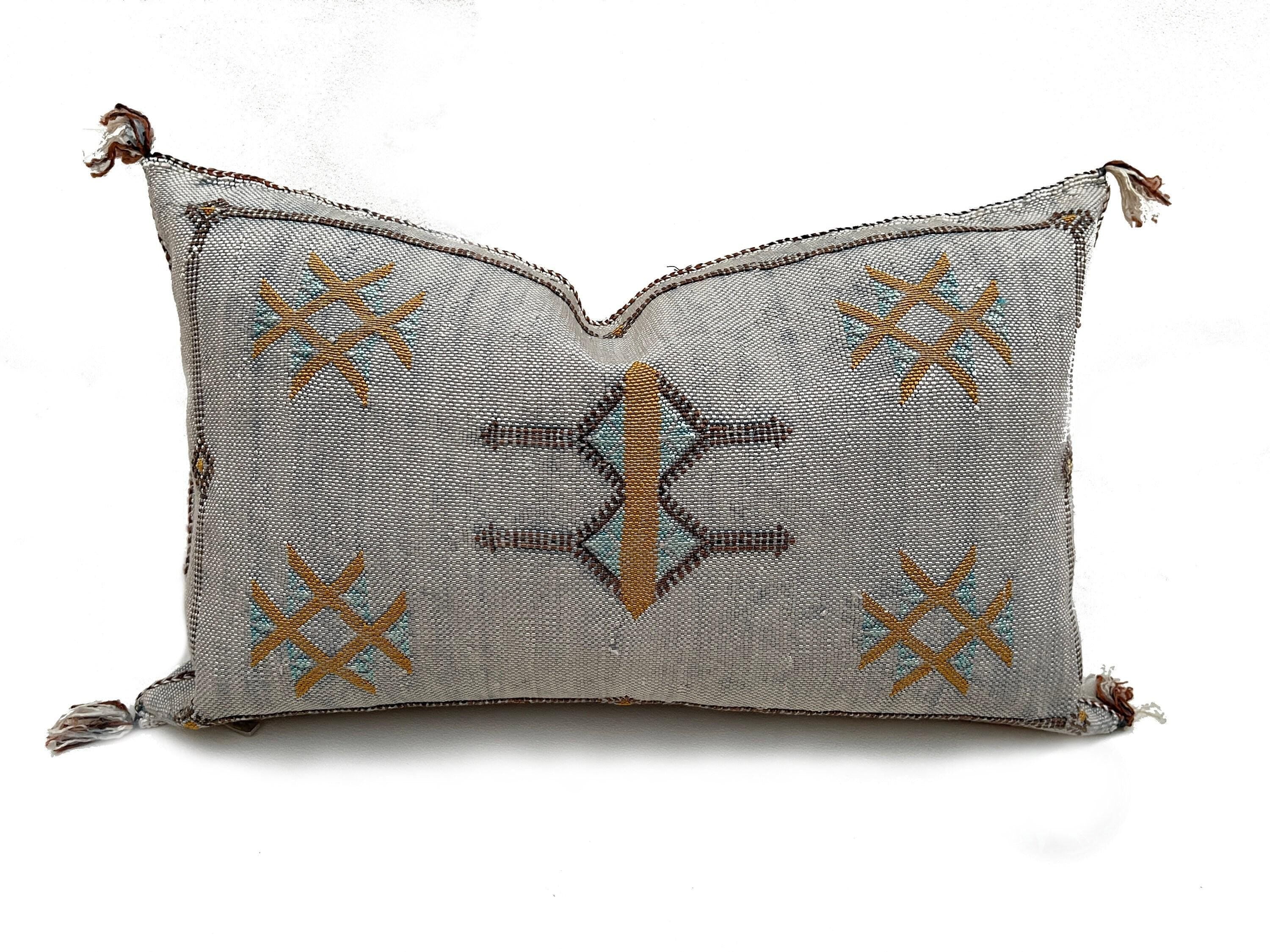 Neutral Gray Handmade Moroccan Silk Pillow Cover, Boho Kilim Pillowcase, Tribal Embroidery, Custom Sizes - product image 8