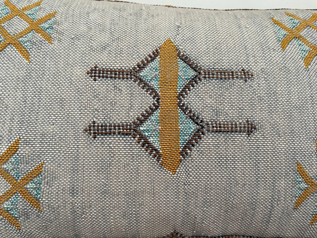 Neutral Gray Handmade Moroccan Silk Pillow Cover, Boho Kilim Pillowcase, Tribal Embroidery, Custom Sizes - product image 2
