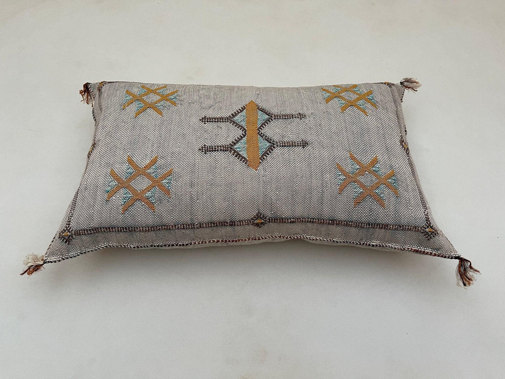 Neutral Gray Handmade Moroccan Silk Pillow Cover, Boho Kilim Pillowcase, Tribal Embroidery, Custom Sizes - product image 4
