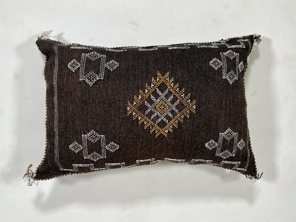 Dark Brown Cactus Silk Pillow Cover, Moroccan Boho Lumbar Cushion, Handmade Kilim Sofa Pillow, Gift for H - product image 4