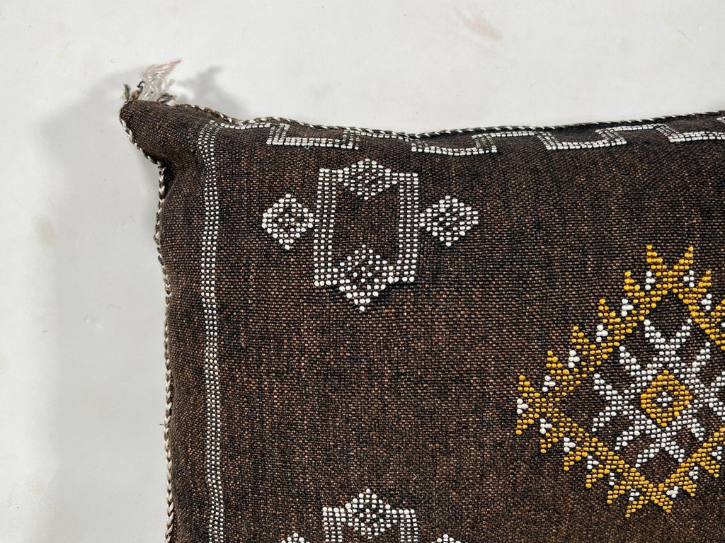 Dark Brown Cactus Silk Pillow Cover, Moroccan Boho Lumbar Cushion, Handmade Kilim Sofa Pillow, Gift for H - product image 5
