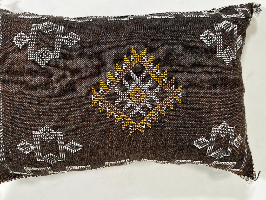 Dark Brown Cactus Silk Pillow Cover, Moroccan Boho Lumbar Cushion, Handmade Kilim Sofa Pillow, Gift for H - product image 6
