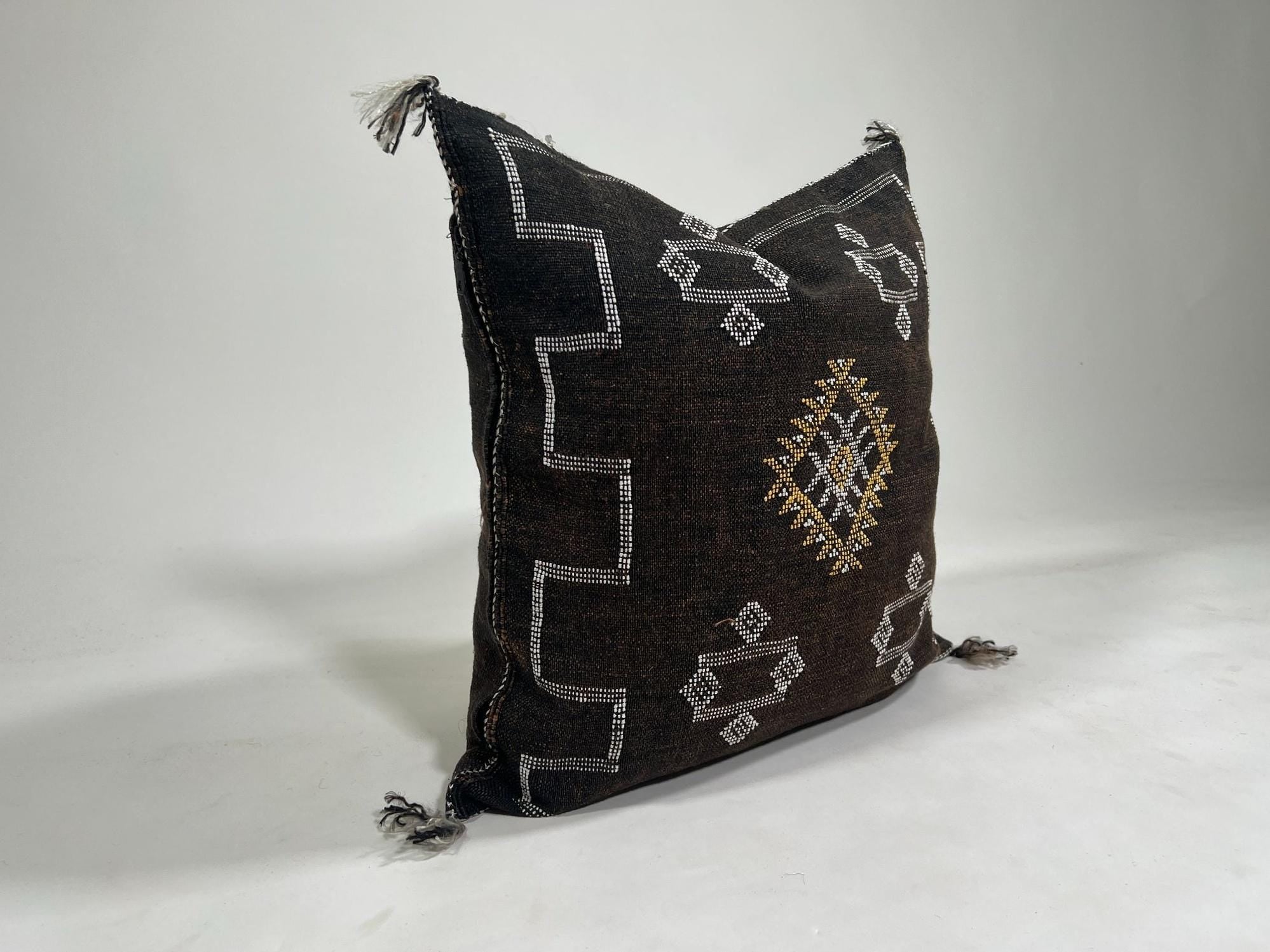 Dark Brown Sabra Pillow Cover, Moroccan Cushion, Kilim Pillow, Handmade Boho Cushion, Cactus Silk Throw P - product image 2