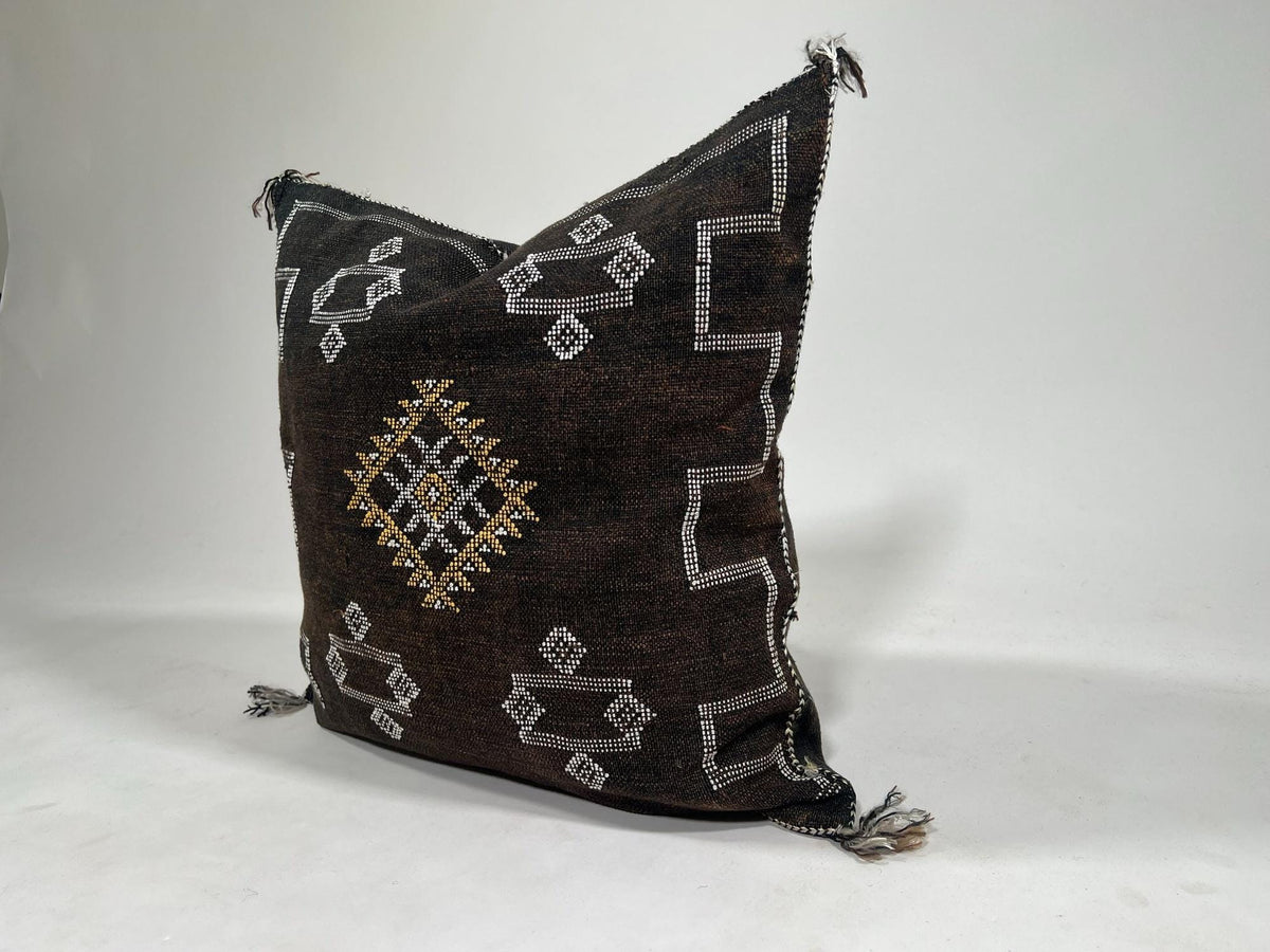 Dark Brown Sabra Pillow Cover, Moroccan Cushion, Kilim Pillow, Handmade Boho Cushion, Cactus Silk Throw P - product image 3