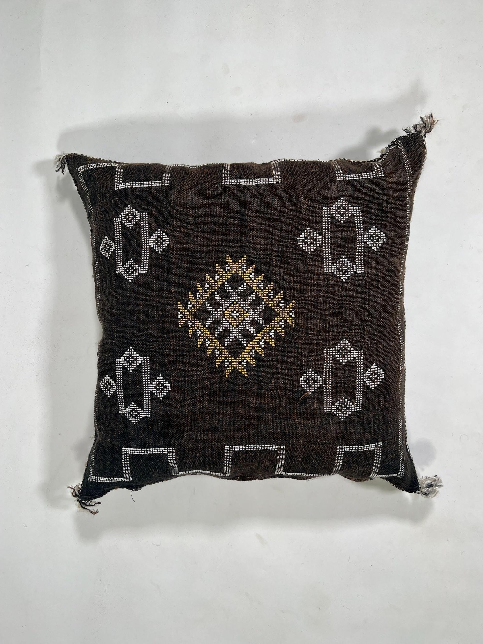 Dark Brown Sabra Pillow Cover, Moroccan Cushion, Kilim Pillow, Handmade Boho Cushion, Cactus Silk Throw P - product image 4
