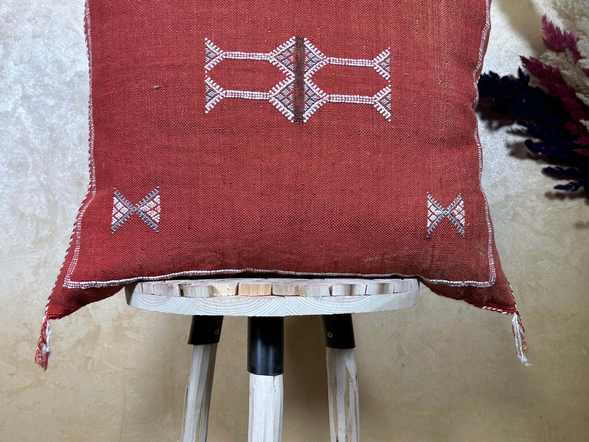 Rust Moroccan Sabra Cactus Silk Pillow Cover, Terracotta Boho Cushion, Handmade Kilim Style Pillowcase fo - product image 2