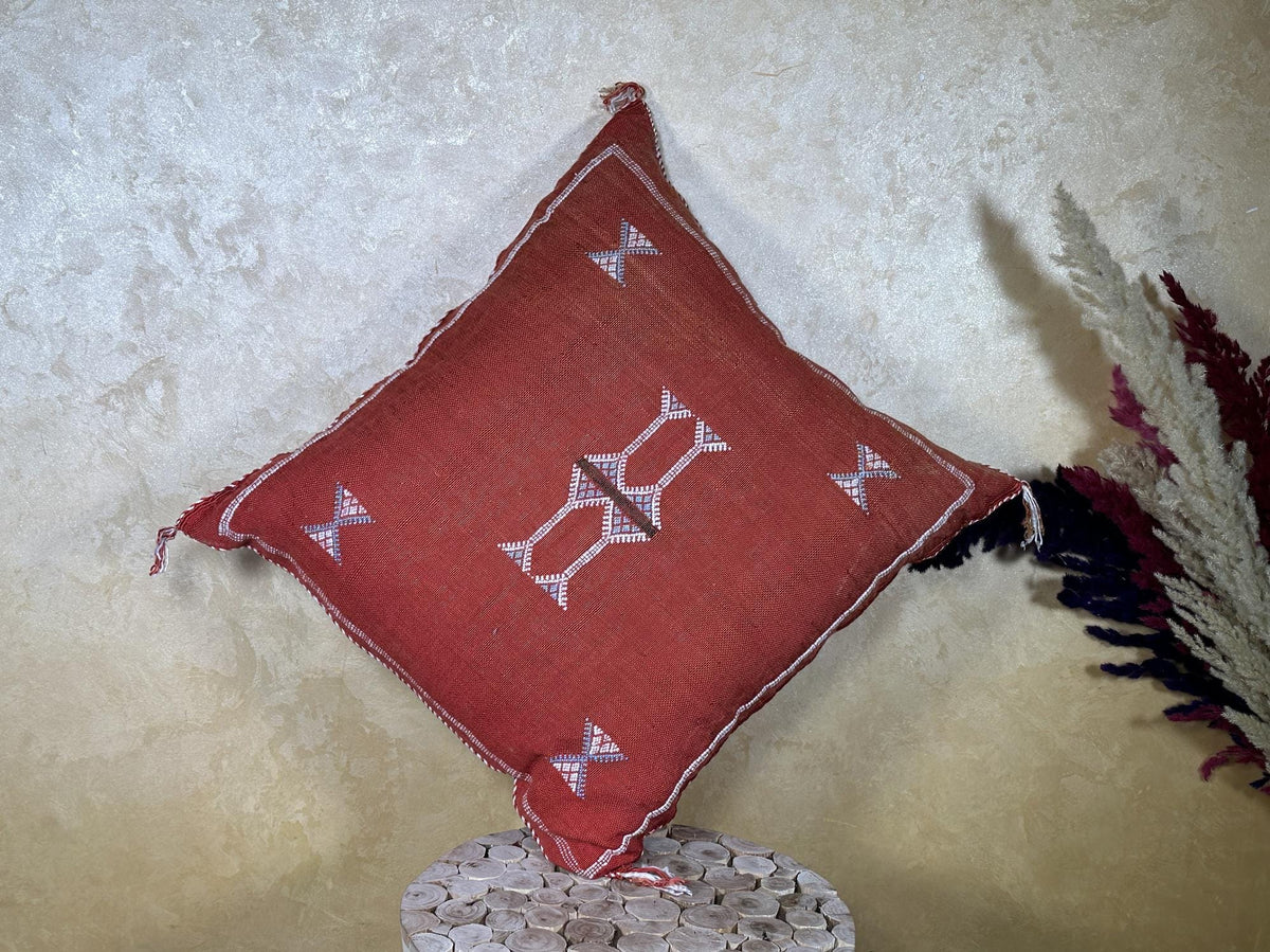 Rust Moroccan Sabra Cactus Silk Pillow Cover, Terracotta Boho Cushion, Handmade Kilim Style Pillowcase fo - product image 8