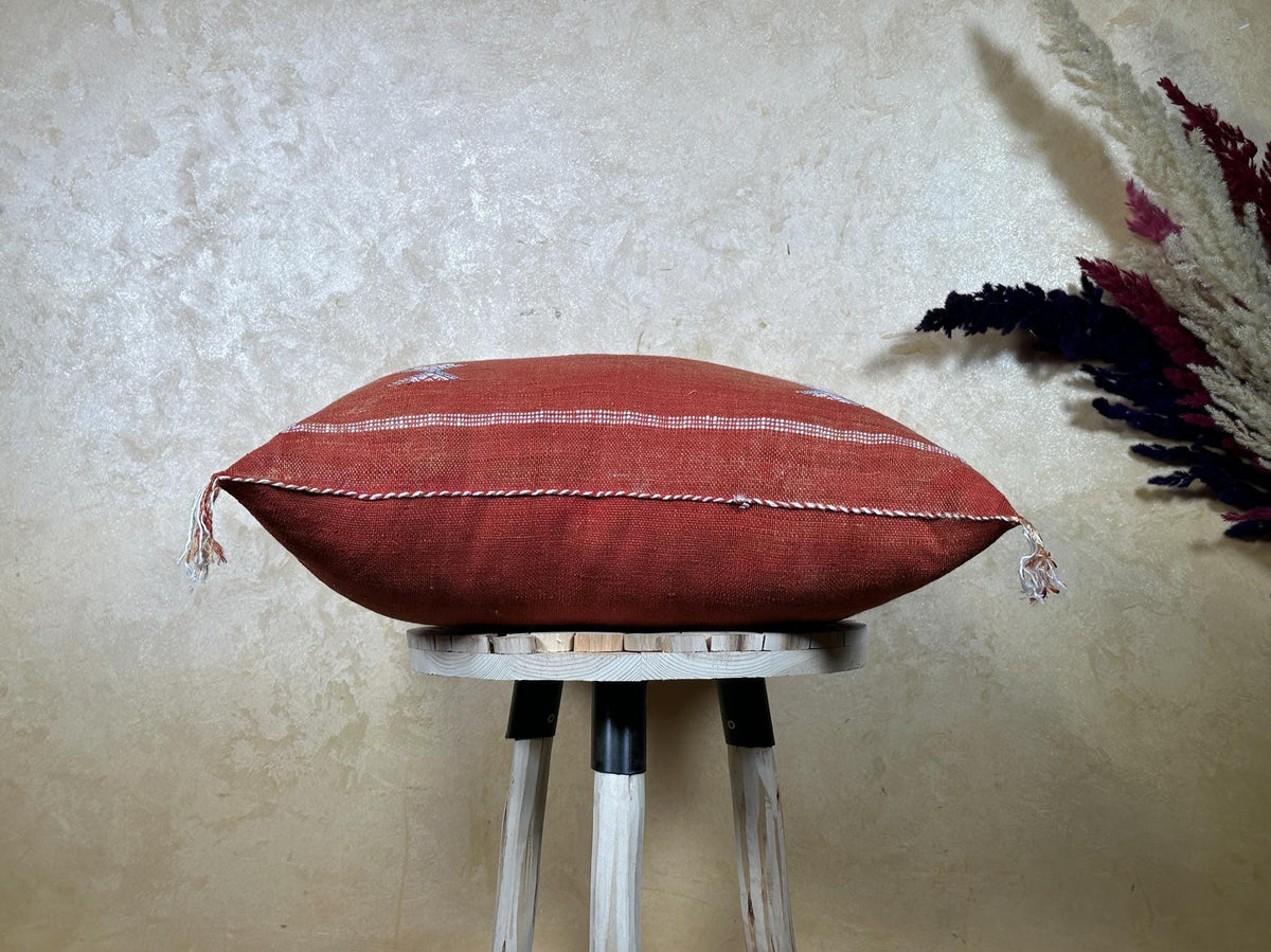 Rust Moroccan Sabra Cactus Silk Pillow Cover, Terracotta Boho Cushion, Handmade Kilim Style Pillowcase fo - product image 9