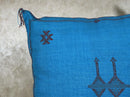 Blue Cactus Silk Pillow Cover, Moroccan Cushion, Handmade Boho Pillowcase, Embroidered Sabra Silk Pillow - product image 4