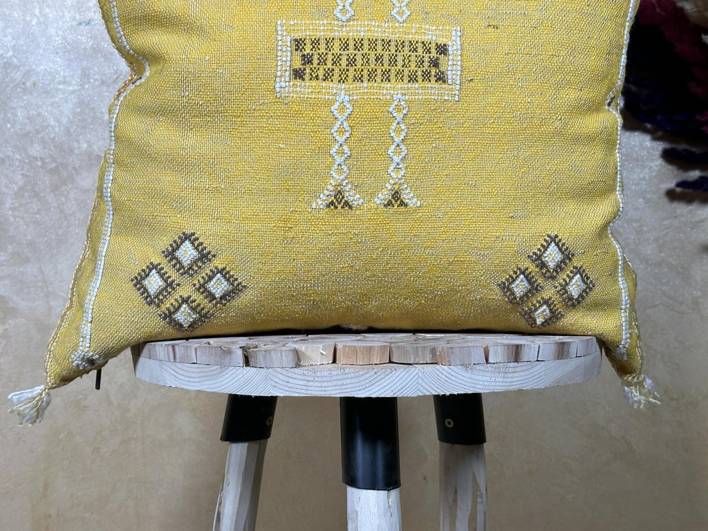 Mustard Gold Silk Pillow Cover, Handmade Boho Pillowcase, Beni Ourain Cushion, Moroccan Geo Pillow for Lu - product image 2