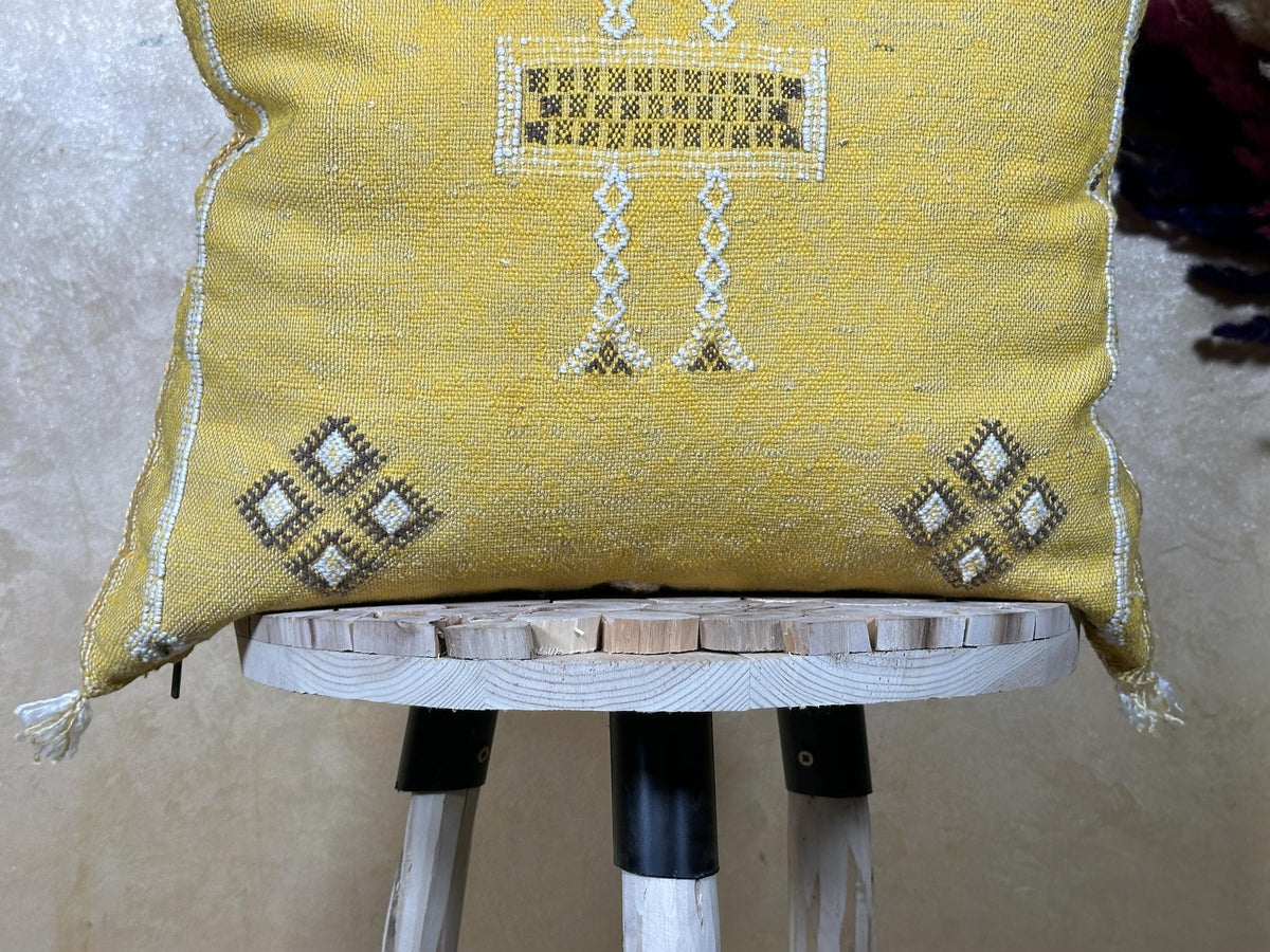 Mustard Gold Silk Pillow Cover, Handmade Boho Pillowcase, Beni Ourain Cushion, Moroccan Geo Pillow for Lu - product image 2