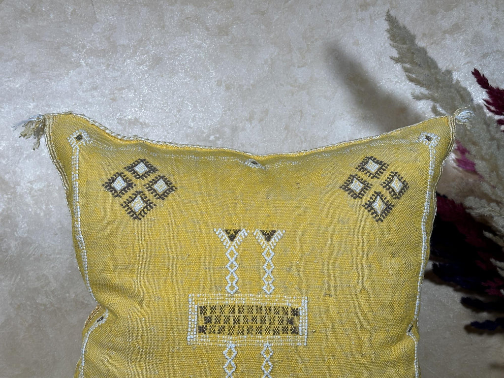 Mustard Gold Silk Pillow Cover, Handmade Boho Pillowcase, Beni Ourain Cushion, Moroccan Geo Pillow for Lu - product image 3