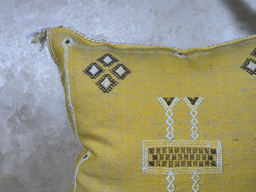 Mustard Gold Silk Pillow Cover, Handmade Boho Pillowcase, Beni Ourain Cushion, Moroccan Geo Pillow for Lu - product image 5