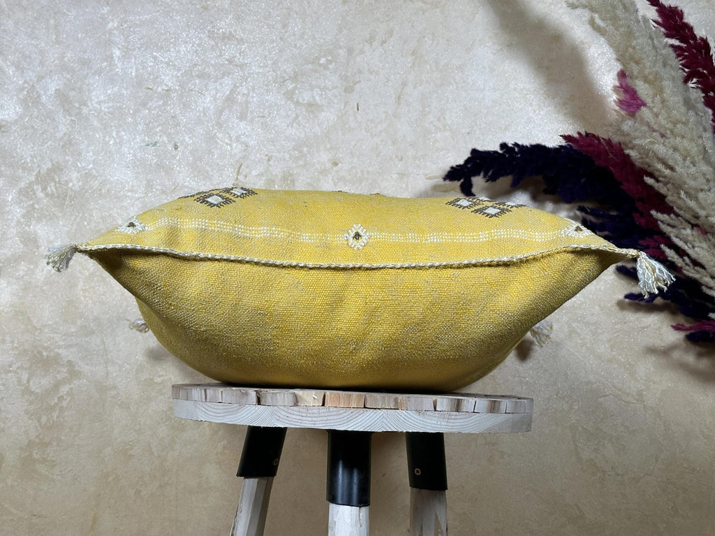 Mustard Gold Silk Pillow Cover, Handmade Boho Pillowcase, Beni Ourain Cushion, Moroccan Geo Pillow for Lu - product image 8