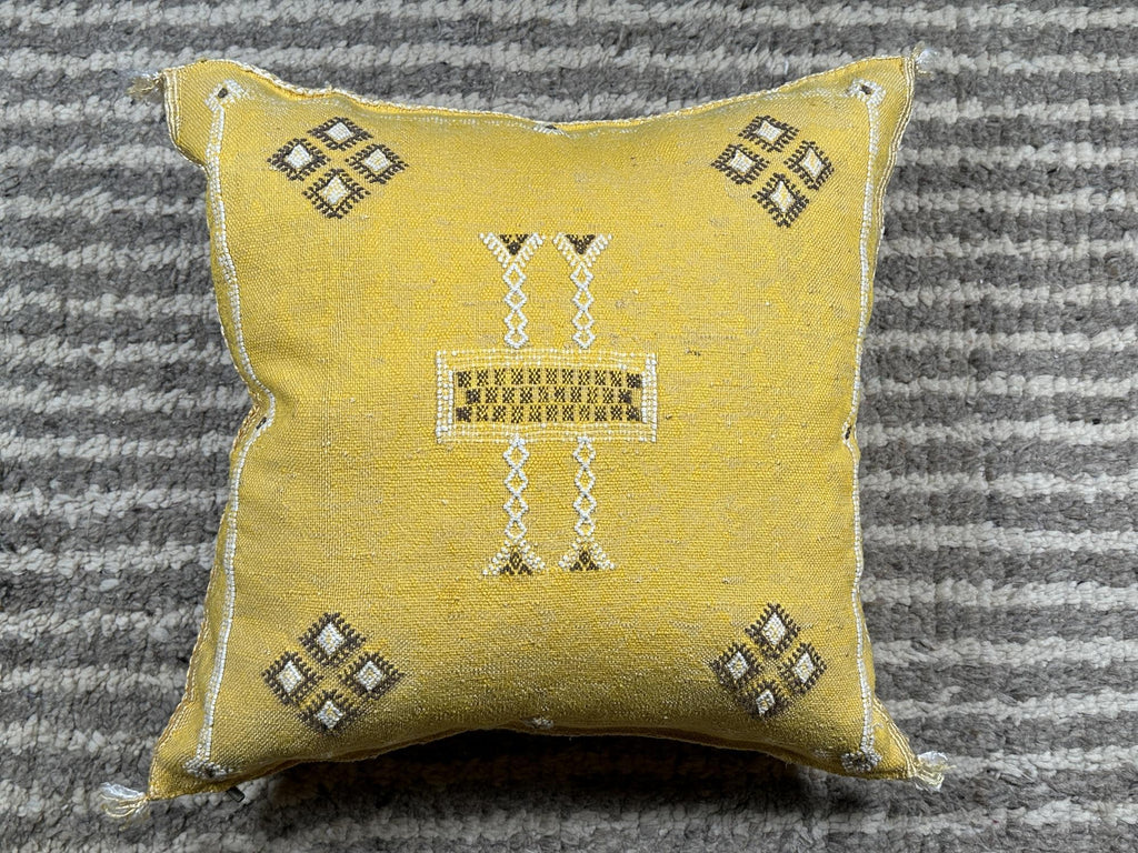 Mustard Gold Silk Pillow Cover, Handmade Boho Pillowcase, Beni Ourain Cushion, Moroccan Geo Pillow for Lu - product image 10