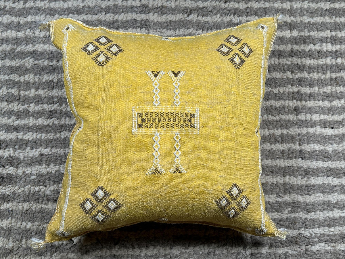 Mustard Gold Silk Pillow Cover, Handmade Boho Pillowcase, Beni Ourain Cushion, Moroccan Geo Pillow for Lu - product image 10