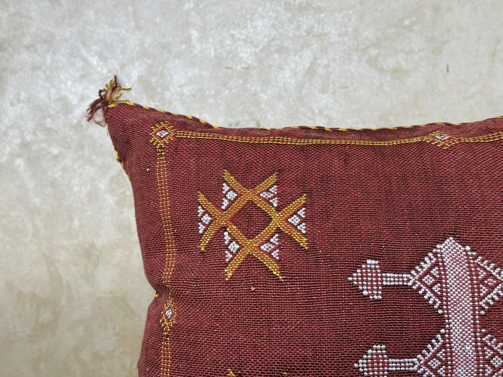 Rust Moroccan Cactus Silk Pillow Cover, Handmade Berber Style Cushion, Boho Embroidered Pillowcase, Luxur - product image 5