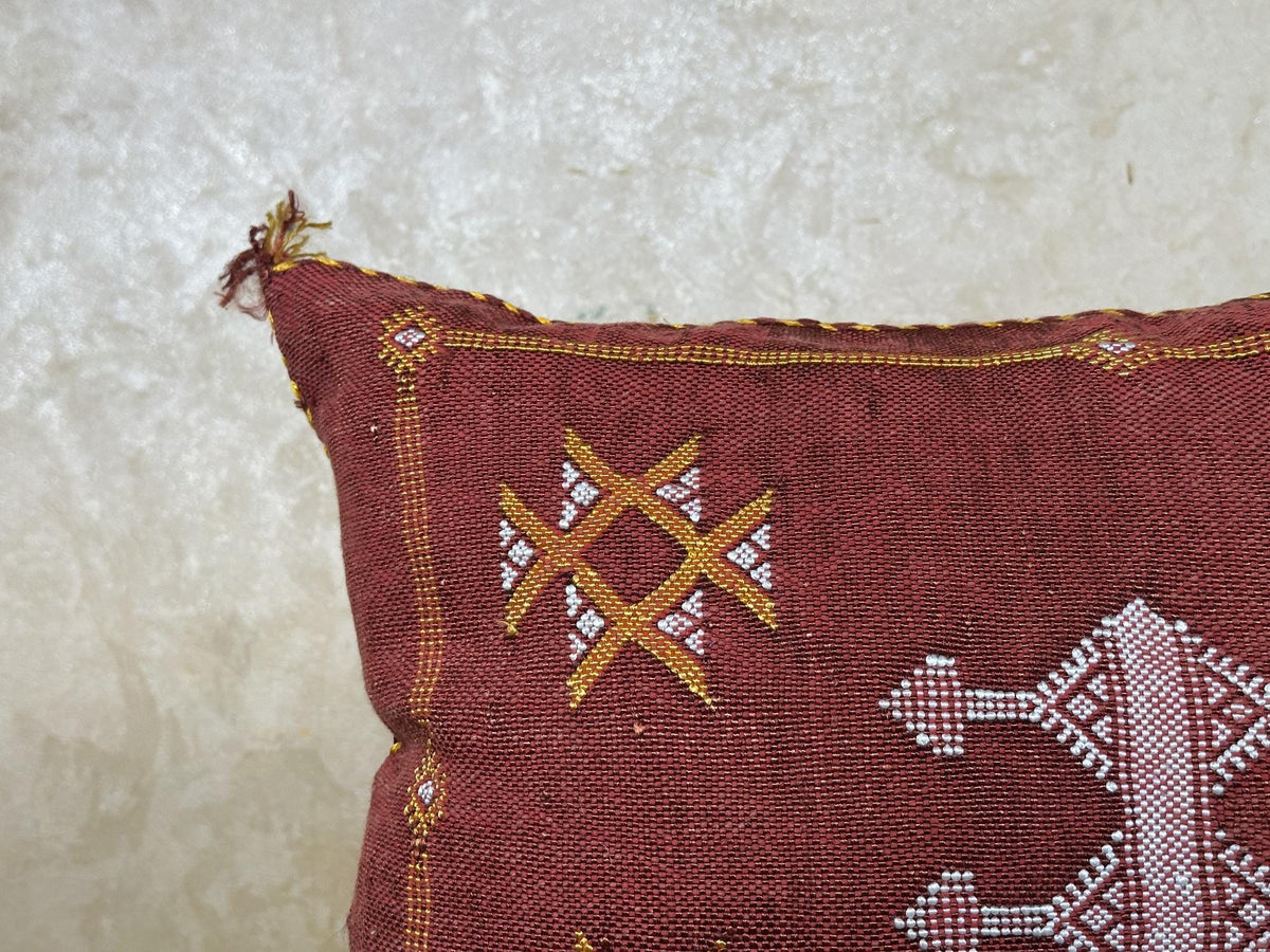 Rust Moroccan Cactus Silk Pillow Cover, Handmade Berber Style Cushion, Boho Embroidered Pillowcase, Luxur - product image 5