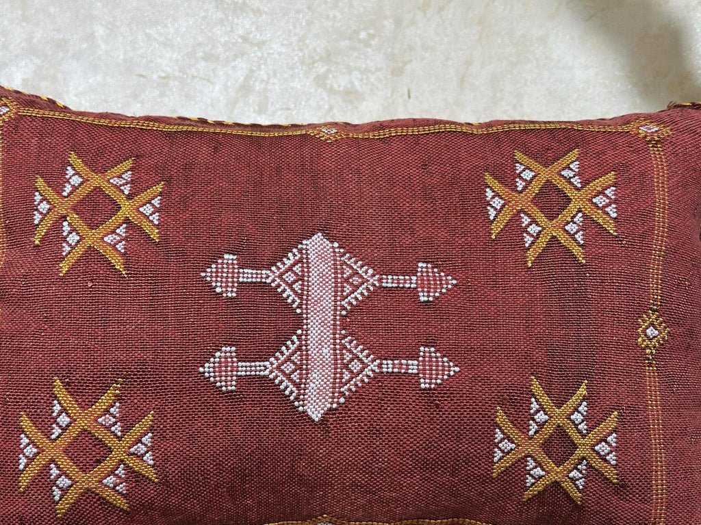 Rust Moroccan Cactus Silk Pillow Cover, Handmade Berber Style Cushion, Boho Embroidered Pillowcase, Luxur - product image 3