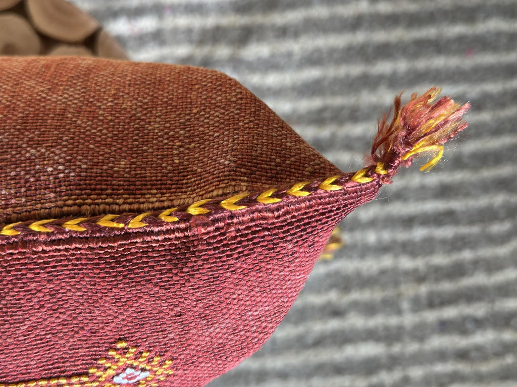 Rust Moroccan Cactus Silk Pillow Cover, Handmade Berber Style Cushion, Boho Embroidered Pillowcase, Luxur - product image 7