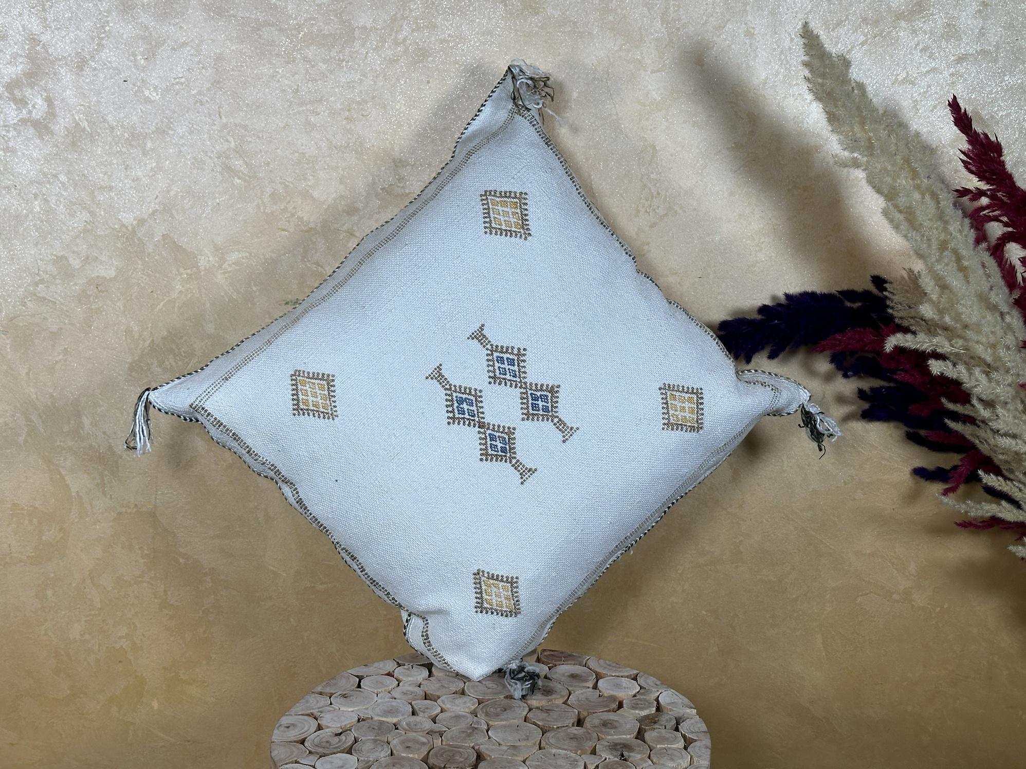 Ivory Silk Pillow Cover, Handmade Kilim Pillow Cover, Boho Woven Cushion with Geometric Embroidery, Luxur - product image 7