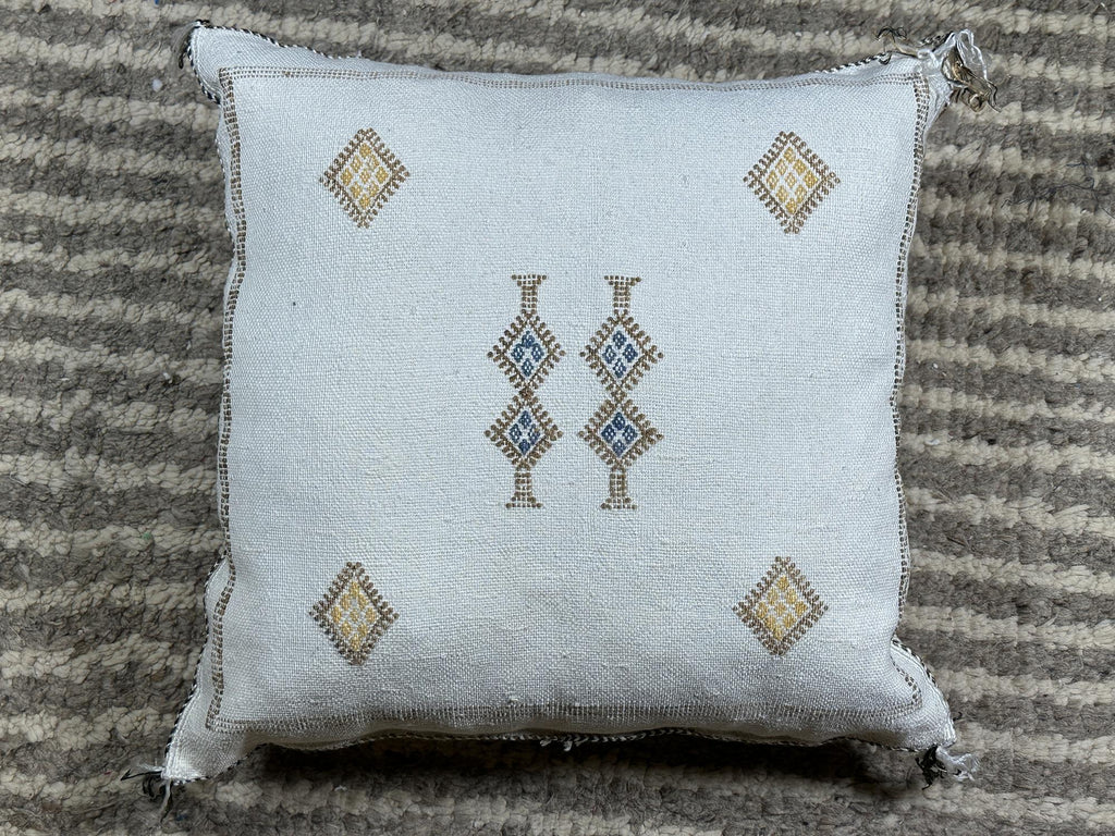 Ivory Silk Pillow Cover, Handmade Kilim Pillow Cover, Boho Woven Cushion with Geometric Embroidery, Luxur - product image 10