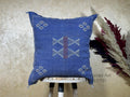 Navy Blue Moroccan Sabra Silk Pillow Cover, Handmade Kilim Style Boho Pillowcase, Woven Cushion Sham, Lux - product image 1