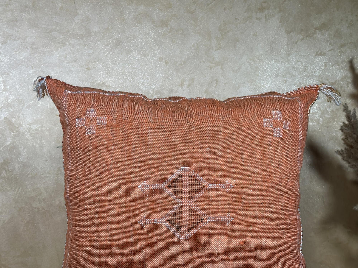 Moroccan Silk Pillow Cover Handmade Boho Pillowcase, Terracotta Geometric Cushion Cover, Custom Sizes for - product image 3