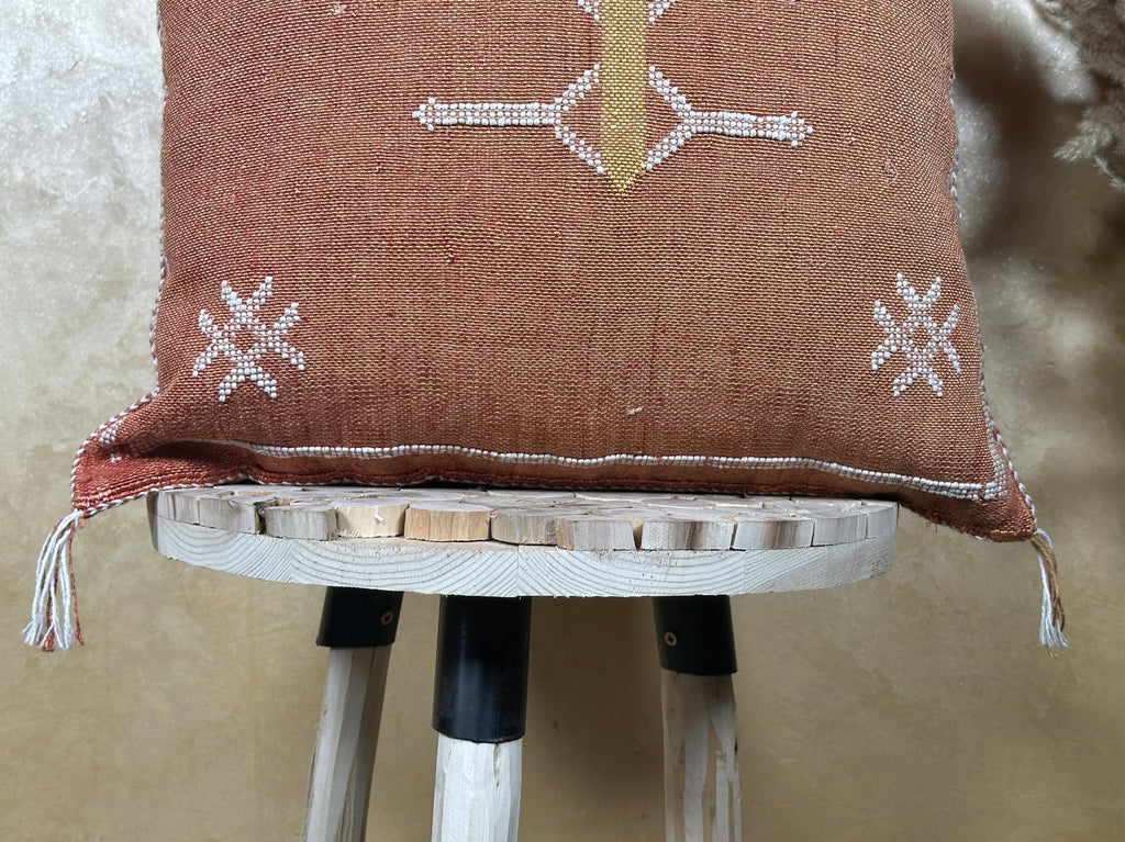 Moroccan Silk Pillow Cover, Handmade Boho Pillowcase, Rust Brown Tribal Embroidery, Custom Sizes for Sofa - product image 2