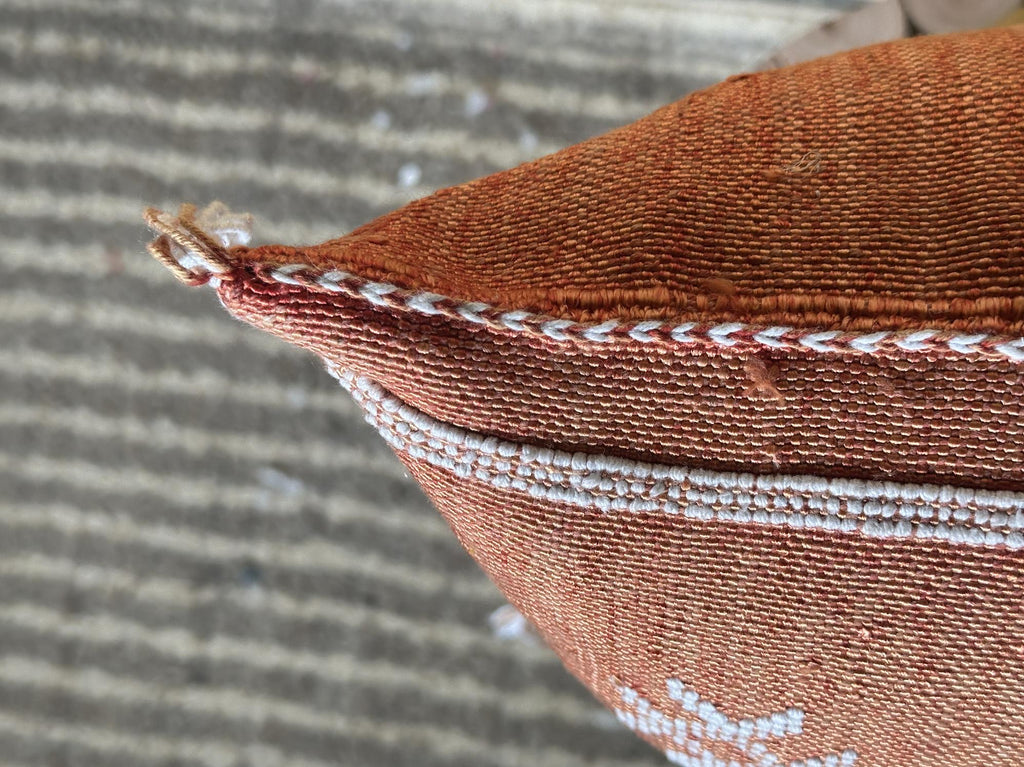 Moroccan Silk Pillow Cover, Handmade Boho Pillowcase, Rust Brown Tribal Embroidery, Custom Sizes for Sofa - product image 6