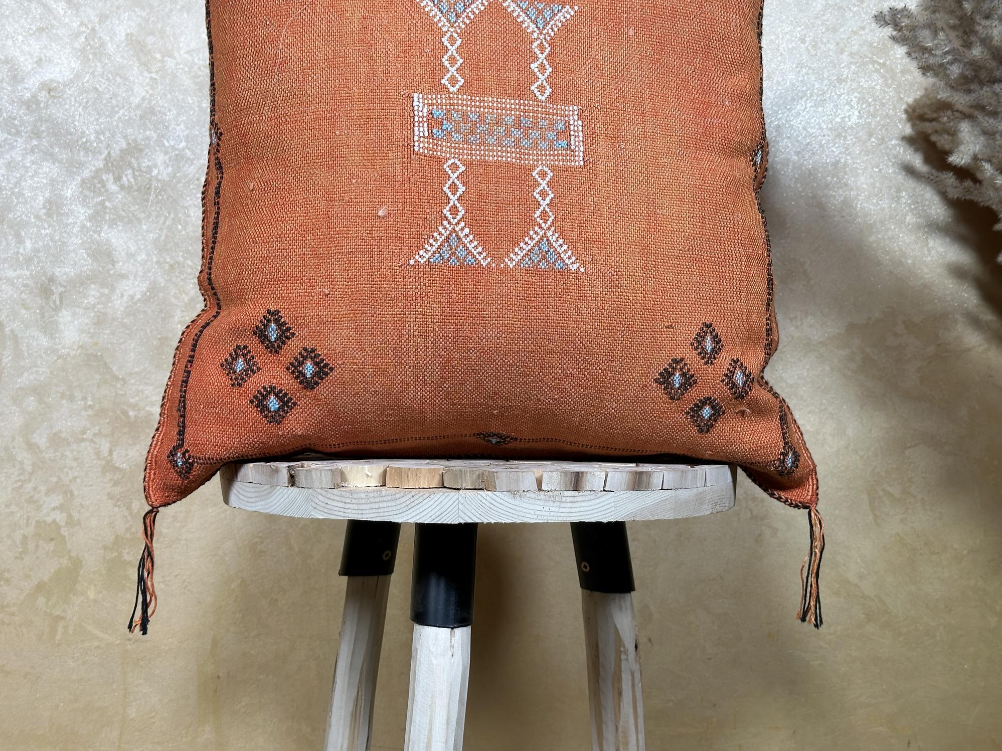 Handmade Moroccan Silk Pillow Cover, Terracotta Boho Kilim Cushion Case, Tribal Embroidered Pillowcase, S - product image 2