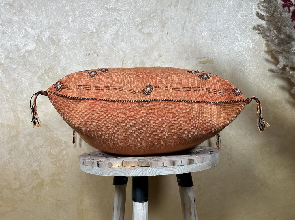 Handmade Moroccan Silk Pillow Cover, Terracotta Boho Kilim Cushion Case, Tribal Embroidered Pillowcase, S - product image 6
