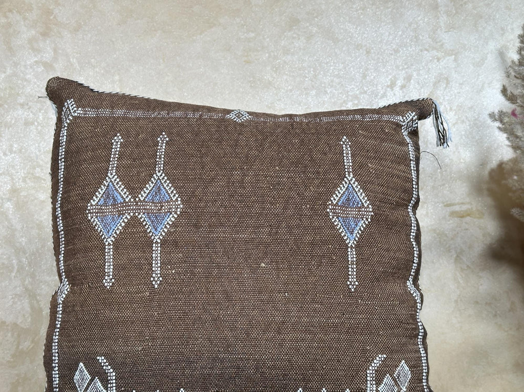 Handmade Moroccan Silk Pillow Cover, Brown Boho Pillowcase, Tribal Diamond Embroidery, Sofa Couch Floor C - product image 2