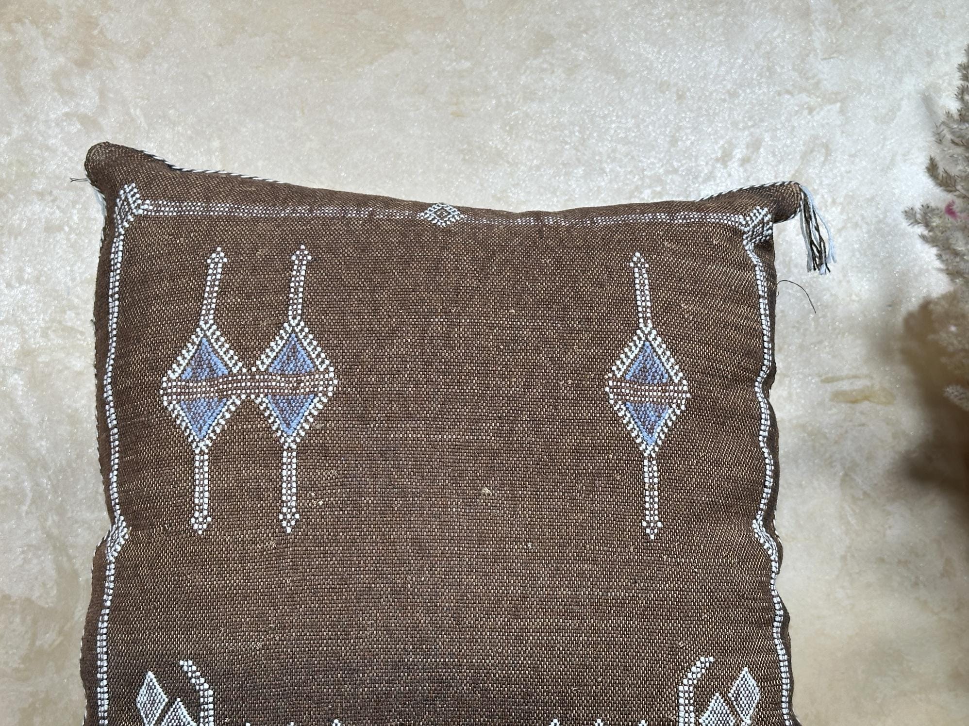 Handmade Moroccan Silk Pillow Cover, Brown Boho Pillowcase, Tribal Diamond Embroidery, Sofa Couch Floor C - product image 2