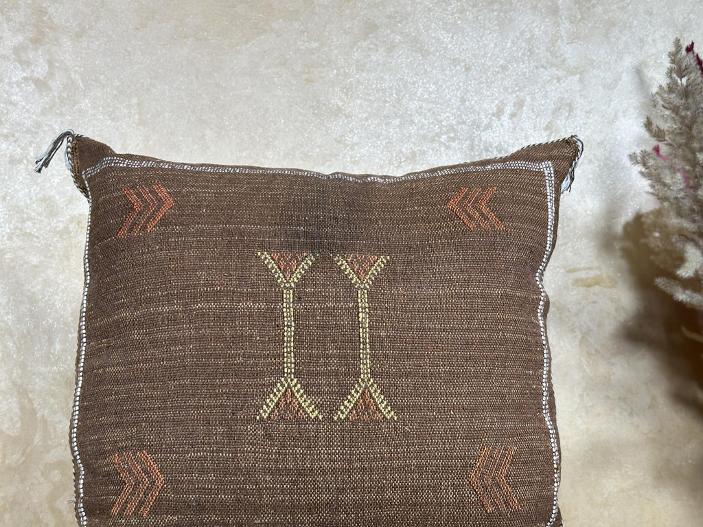 Handmade Moroccan Silk Pillow Cover, Brown Boho Tribal Pillowcase, Neutral Kilim Style Cushion Cover, Cus - product image 3