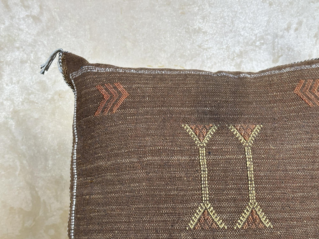 Handmade Moroccan Silk Pillow Cover, Brown Boho Tribal Pillowcase, Neutral Kilim Style Cushion Cover, Cus - product image 5